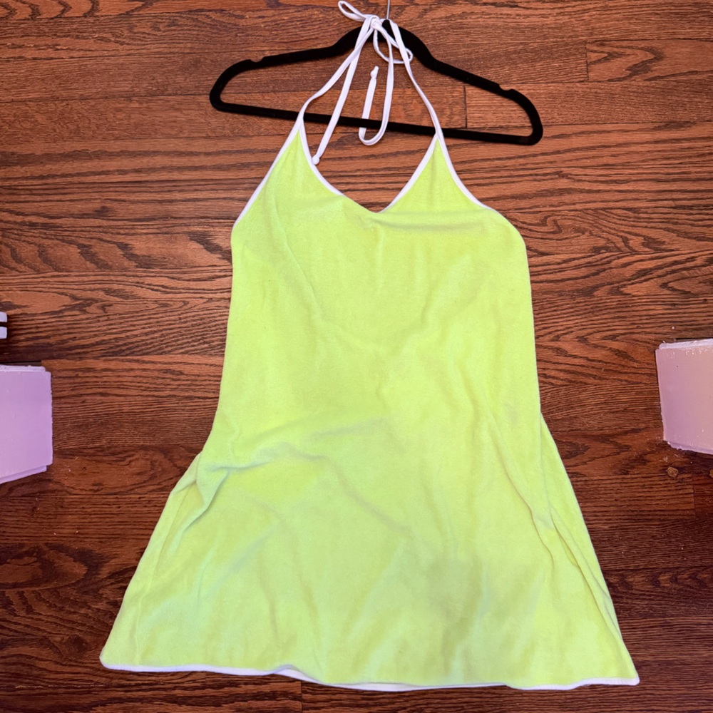 BDG Terrycloth Lime Green Halter Mini Dress